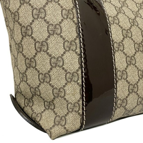 Gucci Tote Bag Beige Brown GG Supreme 203521 PVC Patent Leather GUCCI Handbag... - Picture 7 of 10